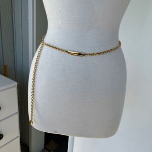 VTG 70s Anne Klein Gold Chain Belt AK Logo Statement Waist Jewelry S-M